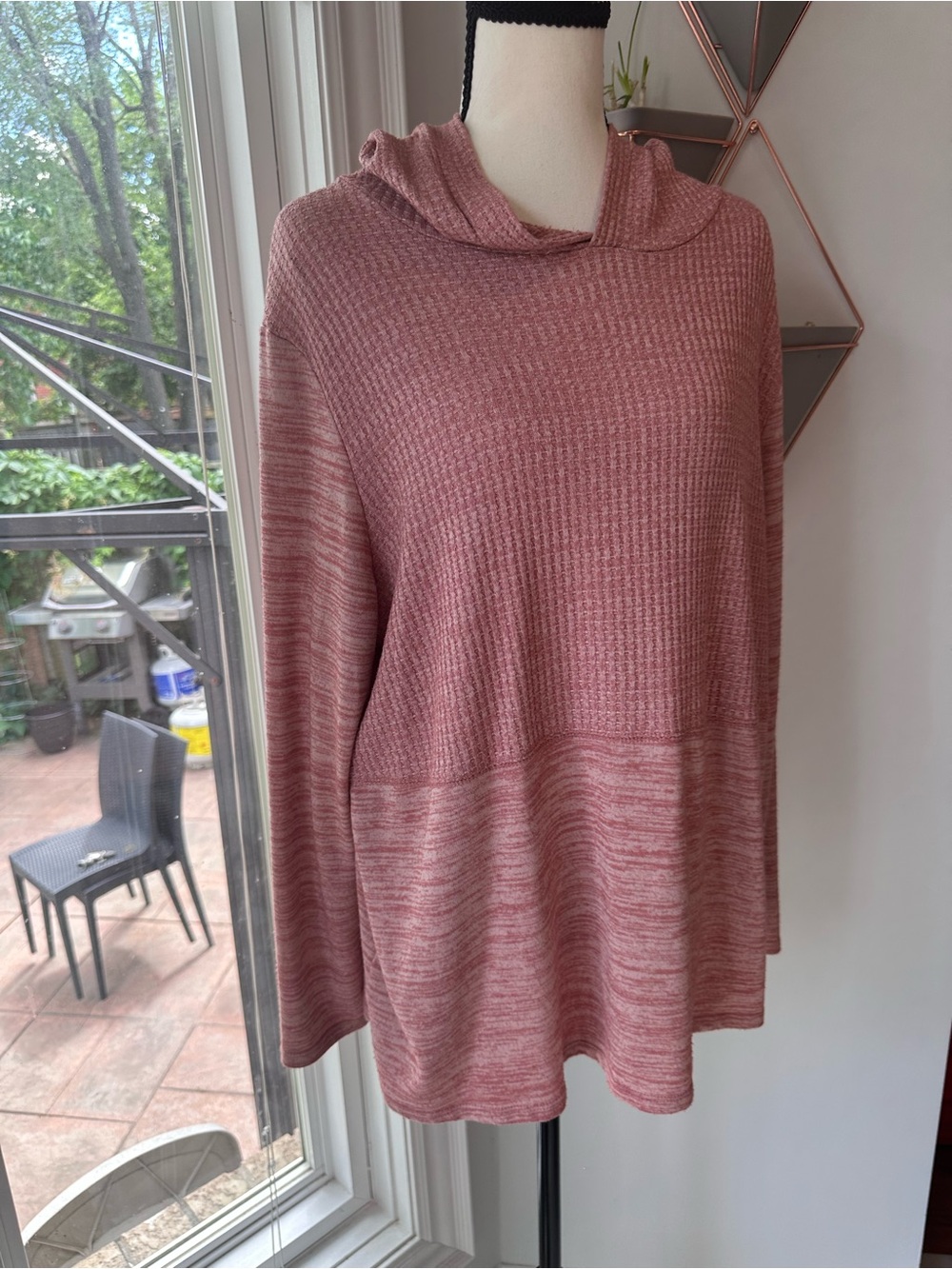 PEYTON PRIMROSE Dusty Rose Pink Hooded Waffle Knit Sweater Hoodie Top Size XL